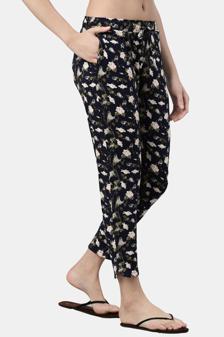 Enamor Viscose Loungewear Bottom - Navy Hibiscus Aop — image 4